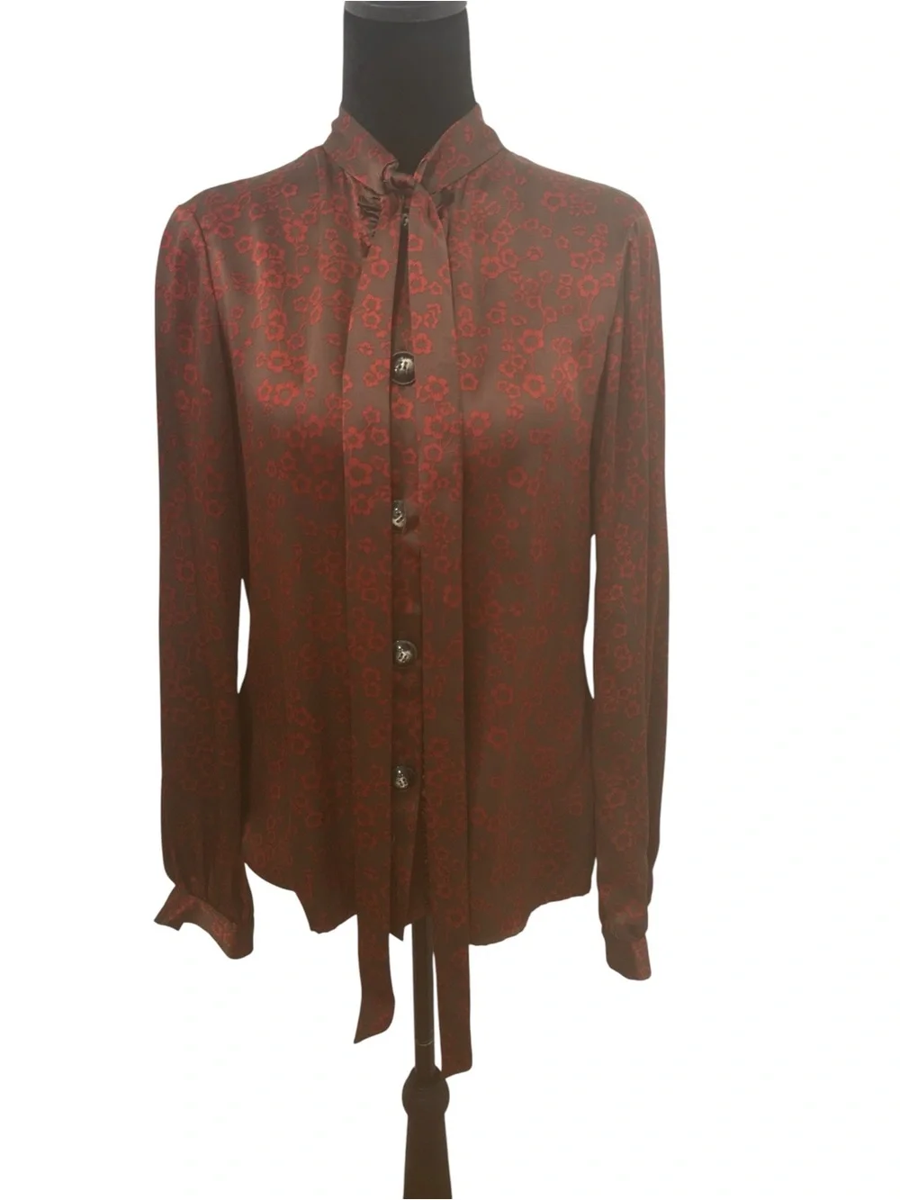 TIBI blouse  Womens 6 silk Floral Tie Neck Ruffle Romantic Dark Academia office